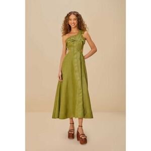 Farm Rio Green Palm Tree Euroflax Premium Linen Maxi Dress